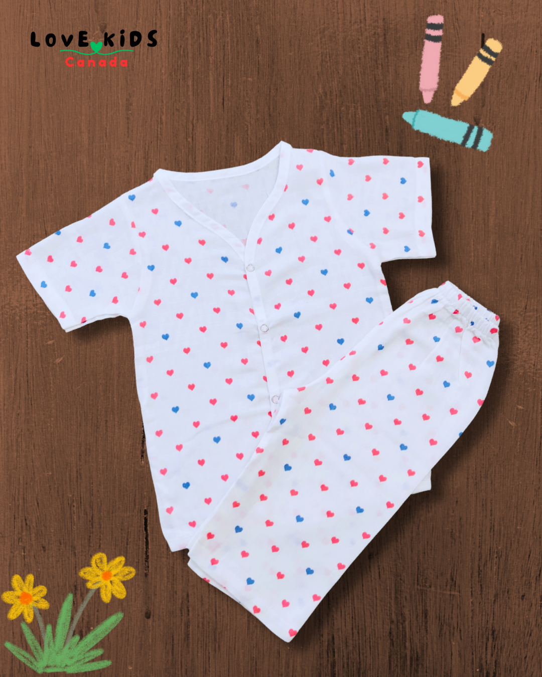 Half sleeve and Pant Co ord set - Hearts