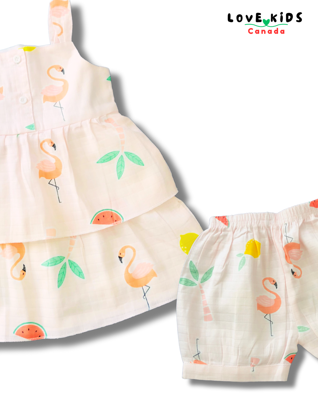 Premium Flamingo Frill Top and Shorts Set