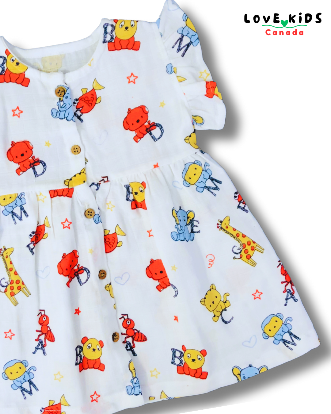 Muslin Front Open Dress - Elephant & Dog Charm
