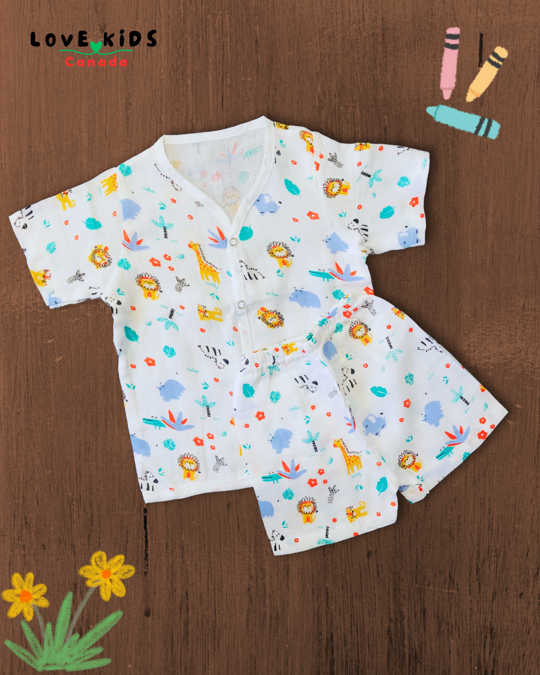 Half Sleeve & Shorts Co ord set - Lion & Giraffe