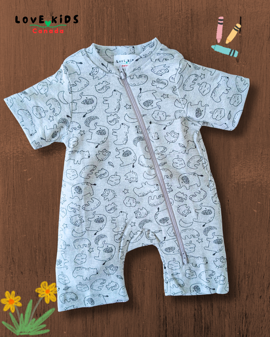 Half Sleeve Romper - Animals
