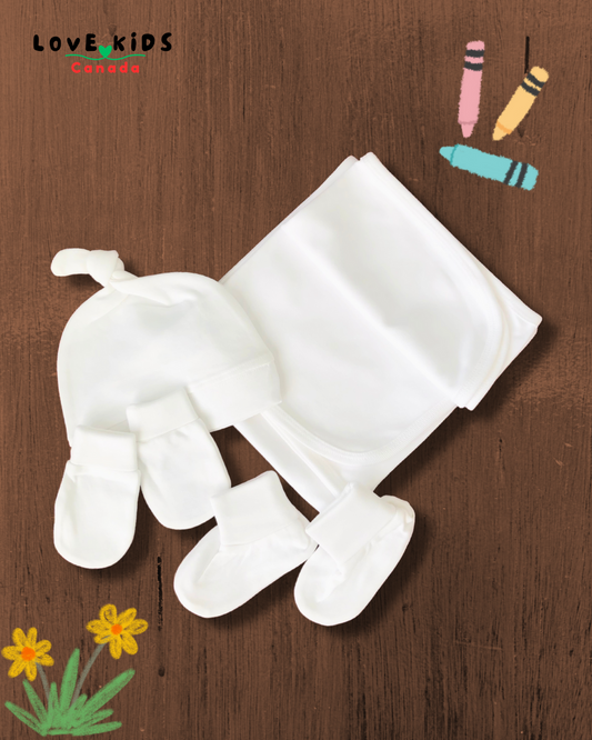 Organic Cotton Receiving Blanket, Cap, Mittens, Socks