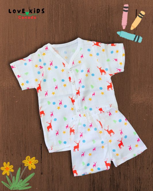 Half sleeve & Shorts Co ord set - Reindeer