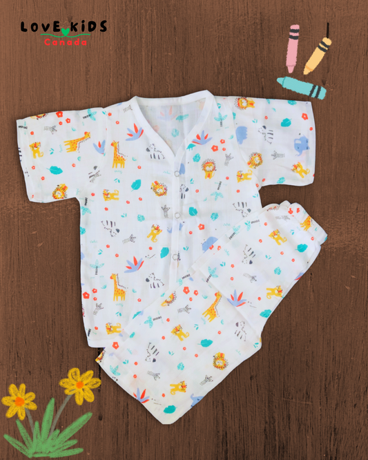 Half sleeve Co ord set - Lion & Giraffe