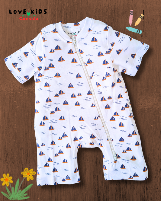 Half Sleeve Romper - Sailboat