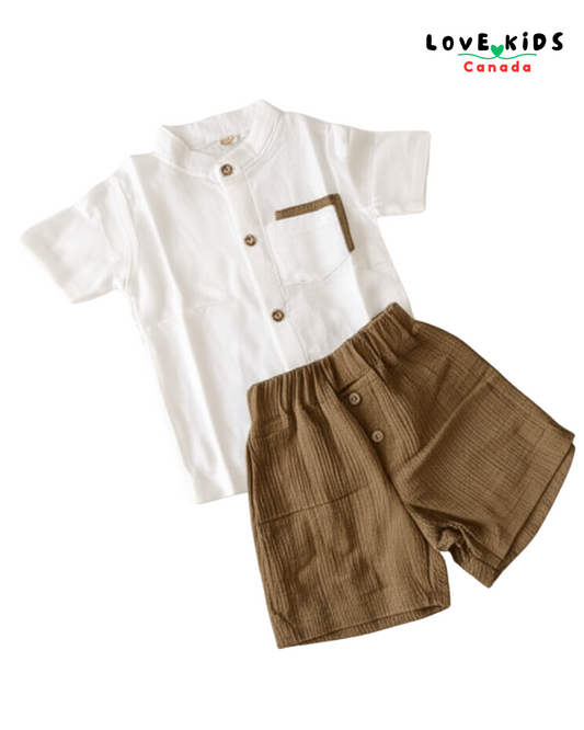Half sleeve & Shorts Co Ord set - White & Olive
