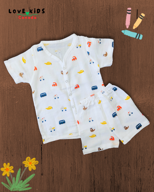 Half Sleeve and Shorts Co ord set - Car & Plane