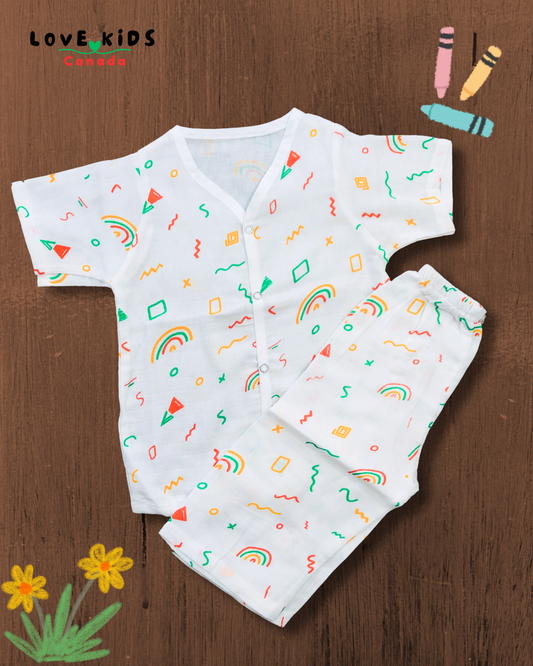 Half sleeve Co ord set - Rainbow