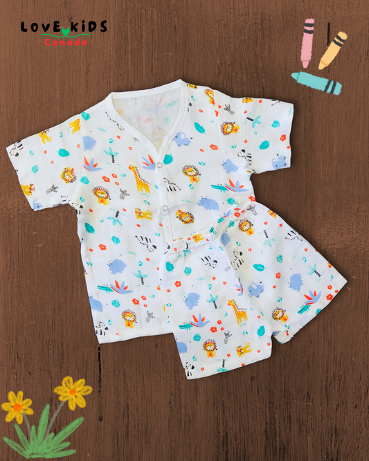 Half Sleeve & Shorts Co ord set - Lion & Giraffe