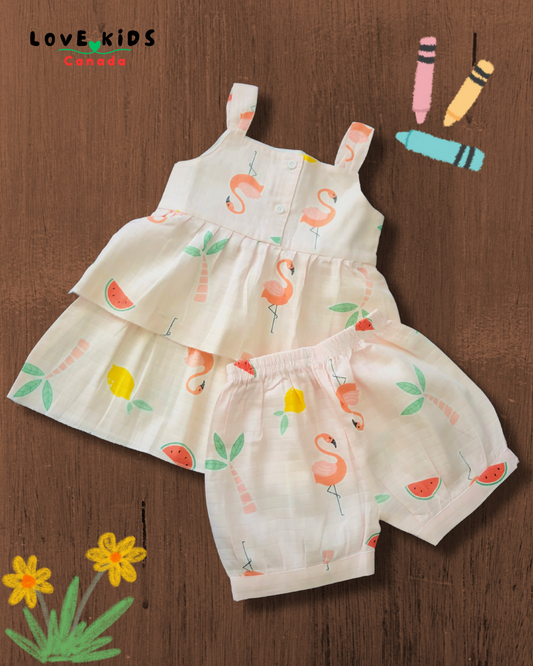 Premium Flamingo Frill Top and Shorts Set