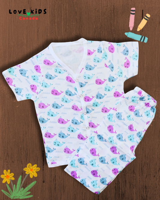 Half sleeve and Pant Co ord set - Whale