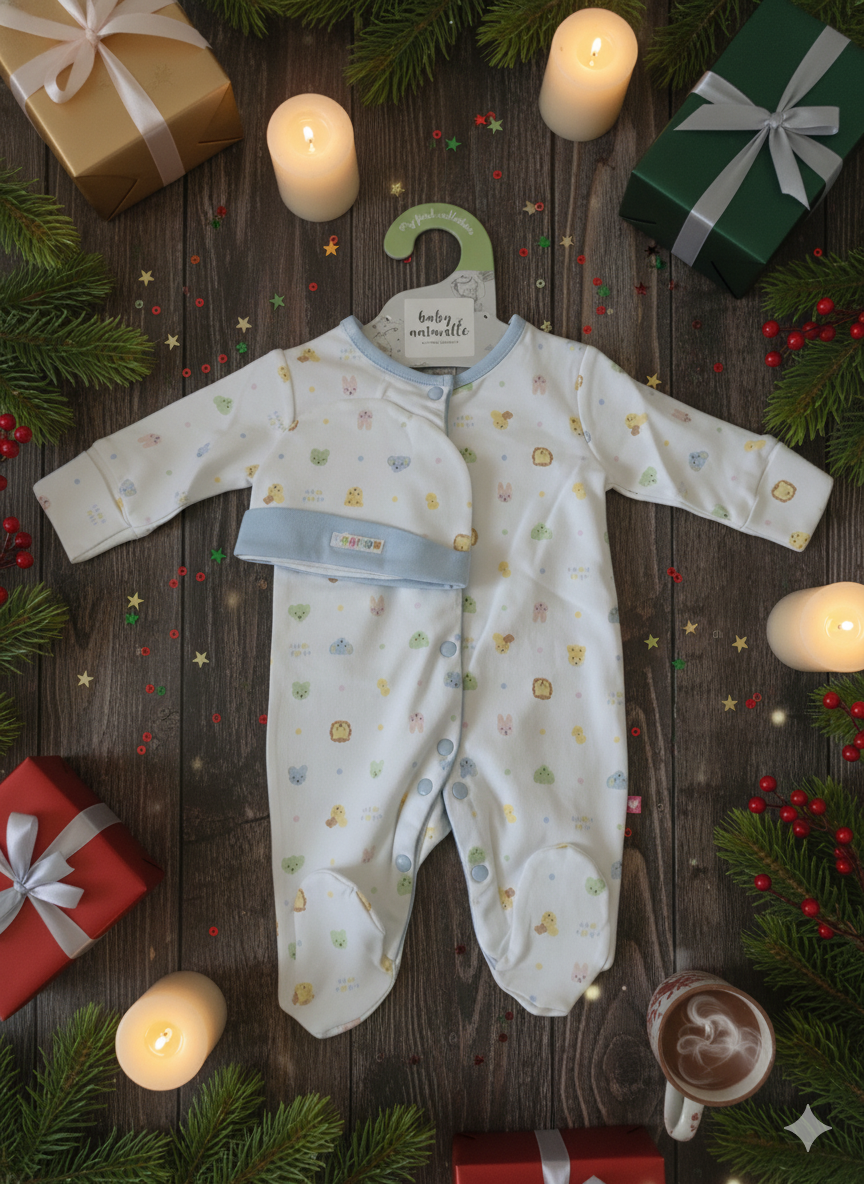 Newborn Baby Gift Set – Cotton Romper, Cap - Animal Love