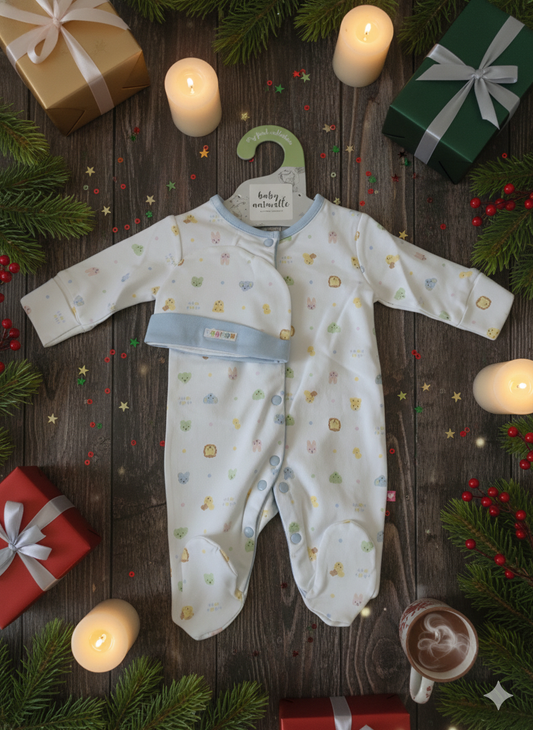 Newborn Baby Gift Set – Cotton Romper, Cap - Animal Love