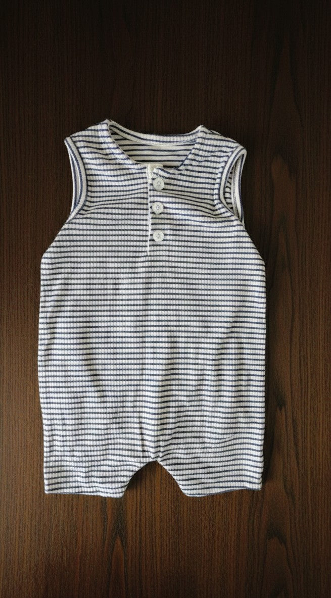 Half Romper - Navy Stripes