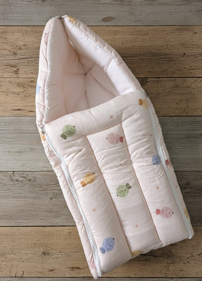 Organic Cotton Baby Carrier - Peach little fishes