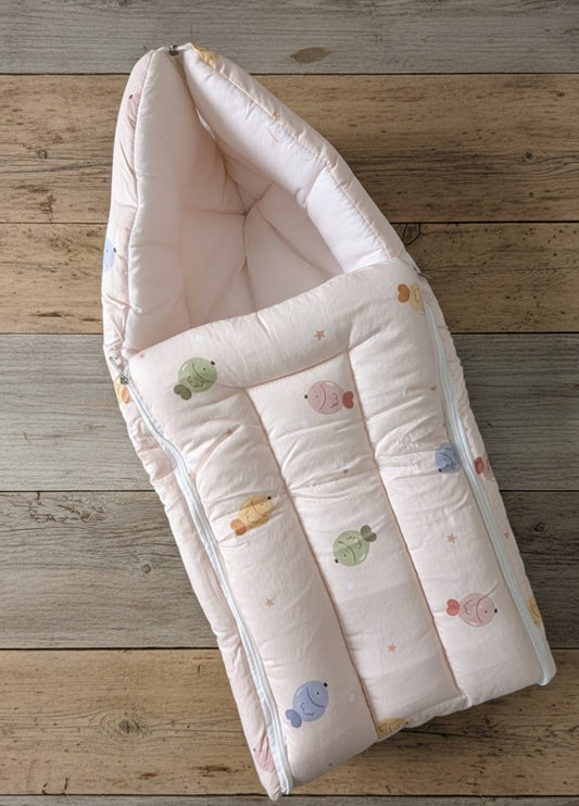 Organic Cotton Baby Carrier - Peach little fishes