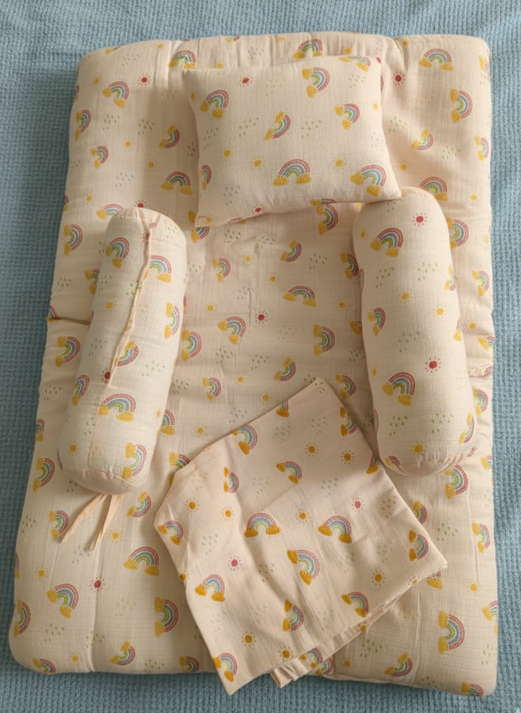Organic Cotton Muslin Baby Bed - Bolsters, Pillow, Blanket