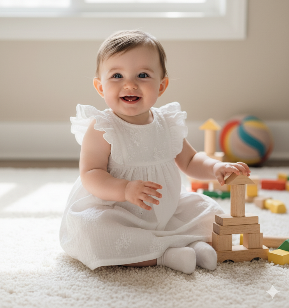 100% Cotton Onesie Dress - White Love