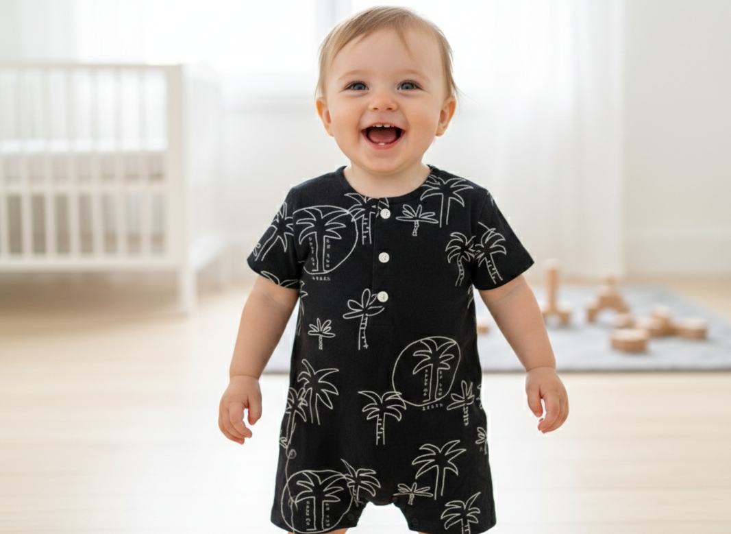 Half Romper - Tropical Love Black