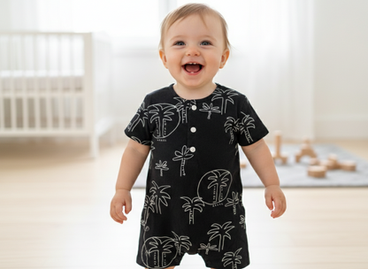 Half Romper - Tropical Love Black