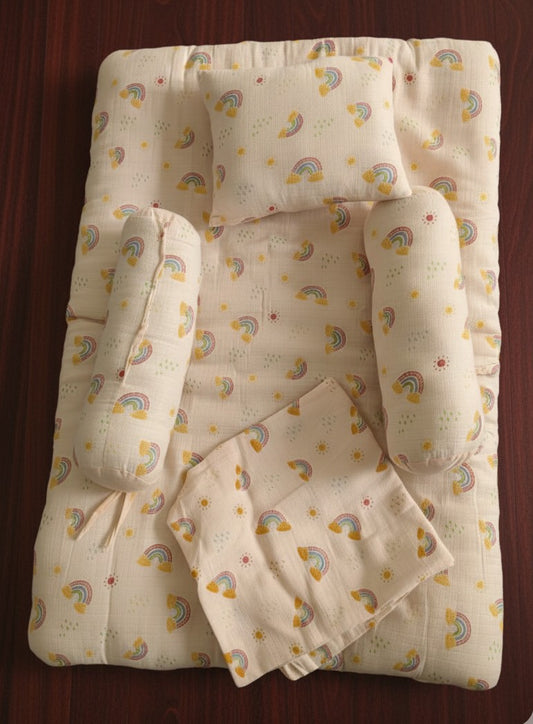Organic Cotton Muslin Baby Bed - Bolsters, Pillow, Blanket